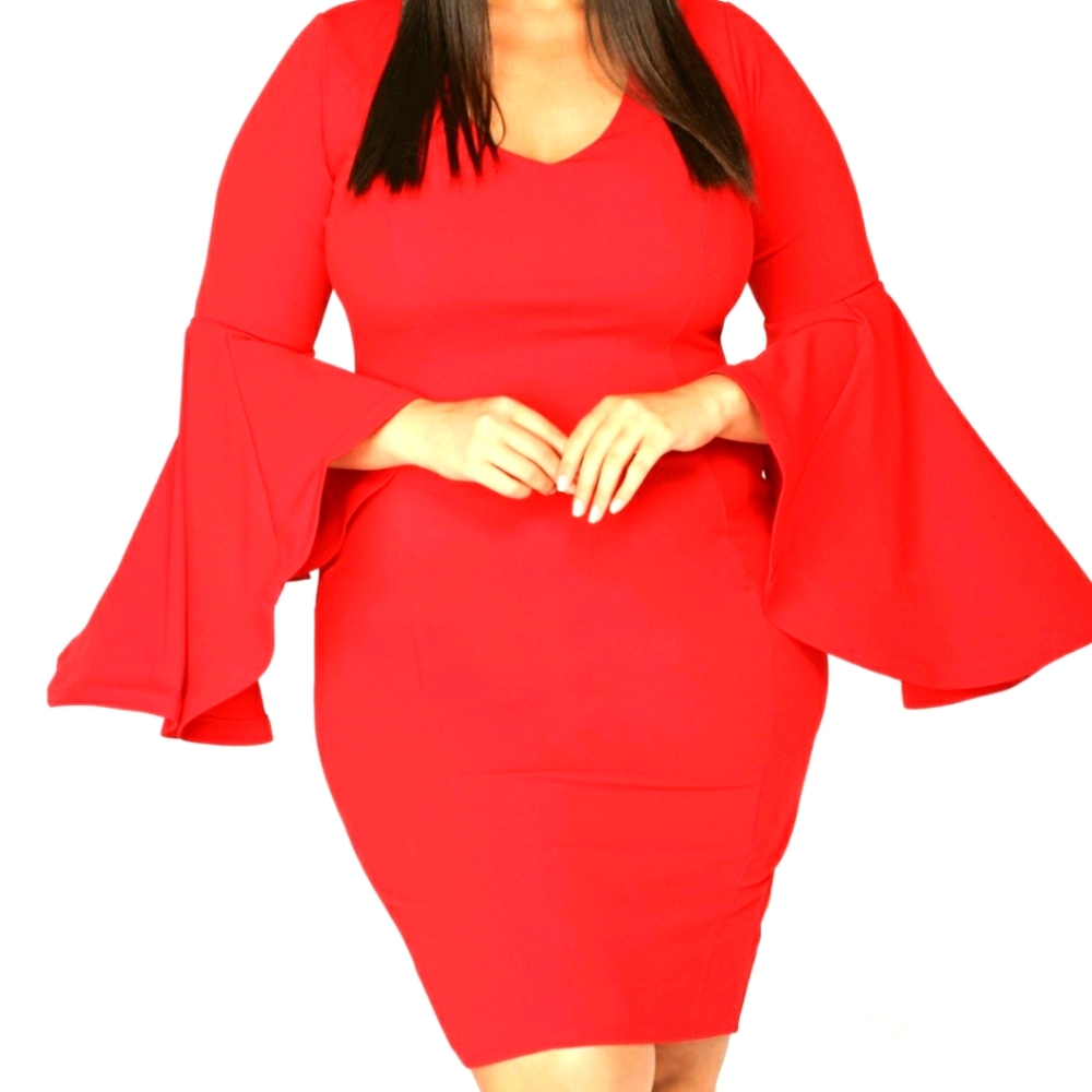 Red mini dress with ruffled sleeves